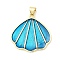 Brass Enamel Pendants, Shell Shape, Long-Lasting Plated, Rack Plating, Lead Free & Cadmium Free, Real 18K Gold Plated, Deep Sky Blue, 26x26x2mm, Hole: 4x3.5mm