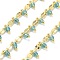 Glass Link Chains, with Brass Chains, Long-Lasting Plated, Lead Free & Cadmium Free, Rack Plating, Real 18K Gold Plated, Soldered, with Spool, Turquoise, 5.5x3x0.5mm