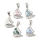 Brass Enamel Pendants, Ship Charms, with Natural Shell, Long-Lasting Plated, Rack Plating, Platinum, 18x13.5x2.5mm, Hole: 4.5x3.5mm
