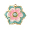 Dyed Natural White Jade Pendants, Stainless Steel Enamel Flower Charms, Real 18K Gold Plated, Medium Turquoise, 21.5x23x3.5mm, Hole: 1.4mm