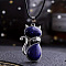 Alloy Pave Natural Lapis Lazuli Cat Shaped Pendant Necklaces, Imitation Leather Cord Necklaces for Women, Platinum, 17.72 inch(45cm)