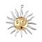 304 Stainless Steel Pendants, Ion Plating(IP), Sun Charm, Golden & Stainless Steel Color, 42x39x3mm, Hole: 2.5mm