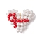 Glass Seed Beaded Heart Pendants, with 304 Stainless Steel Open Jump Rings Golden Loop, White, 19x23.5x7.5mm, Hole: 4.5mm