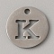 201 Stainless Steel Charms, Stainless Steel Color, Flat Round with Hollow Letter Pattern, Letter K, 12x1mm, Hole: 1.4mm