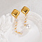 Rhombus 304 Stainless Steel Plastic Imitation Pearl Tassel Stud Earrings, with Rhinestone, Golden, 55.5x16.5mm