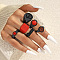 Alloy Rhinestone and Enamel Cuff Rings/Finger Rings Set, Black, Inner Diameter: 20mm