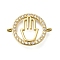 Rack Plating Brass Clear Cubic Zirconia Hollow Connector Charms, Ring with Hand Links, Cadmium Free & Lead Free, Long-Lasting Plated, Real 18K Gold Plated, 15x20x3mm, Hole: 1.2mm