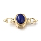 Brass Micro Pave Clear Cubic Zirconia Magnetic Clasps, wth Natural Lapis Lazuli, Oval, Real 18K Gold Plated, 34x13x10mm