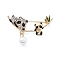 Double Panda Alloy Enamel Brooch, with Rhinestone and ABS Imitation Pearl, Golden, 32x45mm