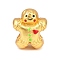 Christams Brass Enamel European Beads, Large Hole Beads, Golden, Gingerbread Man, 13x11x8.5mm, Hole: 4mm