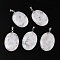 Natural Quartz Crystal Pendants, Rock Crystal Flat Oval Charms with Metal Snap on Bails, Platinum, 34~34.5x22x5~5.5mm, Hole: 2.5x5.5mm