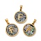 PVD Vacuum Plating 304 Stainless Steel with Paua Shell Pendants, Golden, Flat Round with Letter Charm, Letter.F, 18x16x1.5mm, Hole: 3x6mm