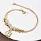 European Style Polymer Clay Rhinestones & 201 Stainless Steel & Natural Shell Charm Bracelets, 304 Stainless Steel Snake Bracelets for Women, Ion Plating(IP), Real 18K Gold Plated, Flower, 7-5/8 inch(19.4cm)