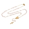 Ion Plating(IP) Crucifix Cross 304 Stainless Steel Rosary Bead Necklaces, with Acrylic Beads, Lavender, 19.09 inch(48.5cm)