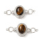 Brass Micro Pave Cubic Zirconia Magnetic Clasps, with Natural Agate, Oval, Brown, Real Platinum Plated, 34x13.4x10mm, Hole: 1.2mm