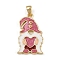 Brass Enamel Pendants, Christmas Gnome Shape Charms, Rack Plating, Cadmium Free & Lead Free, Long-Lasting Plated, Real 18K Gold Plated, Hot Pink, 22x13.5x2mm, Hole: 3.2mm