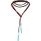 Bohemian Alloy & Synthetic Turquoise Pointed Bullet Shaped Pendant PU Leather Cord Lariat Necklaces, Antique Silver, Coconut Brown, 23.62 inch(60cm)