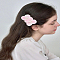 2Pcs Iron Alligator Hair Clips, with Plastic Pearl & Paper Flower, Pearl Pink, 67x45x13mm