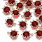 Faceted Glass Pendants, with Eco-Friendly Alloy Findings, Cadmium Free & Nickel Free & Lead Free, Faceted, Flower, Light Gold, Red, 15x13x4mm, Hole: 1.6mm