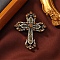 Cross Alloy Rhinestone Brooches, Antique Golden, 61x49mm