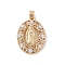 Brass Cubic Zirconia Pendants, Long-Lasting Plated, Oval with Holy Virgin Charms, Golden, Clear, 28x20x4.5mm, Hole: 6x3mm