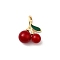 Brass Resin Pendants, Cherry, with Enamel, Light Gold, 18x14x8mm, Hole: 3.5x4mm
