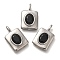 304 Stainless Steel Jet Rhinestone Pendants, Rectangle, Stainless Steel Color, 20x12.5x4mm, Hole: 4.5x2mm