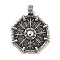 316 Surgical Stainless Steel Pendants, Flat Round with Helm of Awe Charm, Antique Silver, 37x29x8mm, Hole: 5mm