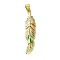 Brass Micro Pave Cubic Zirconia Pendants, with Enamel, Feather Charms, with Jump Ring, Real 18K Gold Plated, 40.5x9.5x2.5mm, Hole: 5.5x4mm