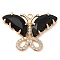 Rack Plating Brass Clear Cubic Zirconia Pendants, with Glass, Lead Free & Cadmium Free, Long-Lasting Plated, Butterfly Charm, Real 14K Gold Plated, Black, 20x28x5mm, Hole: 1.4mm