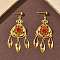 Electroplated Brass Chandelier Earrings, Flower, Golden, 63x28.5mm