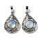 Opalite Pendants, Rack Plating Brass Hollow Teardrop Charms, Cadmium Free & Lead Free, Platinum, 29.5x19.5x7.5mm, Hole: 7.5x5mm