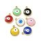 Rack Plating Brass Enamel Pendants, Long-Lasting Plated, Lead Free & Cadmium Free, Real 18K Gold Plated, Flat Round with Evil Eye Pattern, Mixed Color, 15x12x3.5mm, Hole: 1.5mm