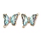 Brass Pave Faceted Glass Connector Charms, Golden Tone Butterfly Links, Pale Turquoise, 20x22x5mm, Hole: 1.2mm