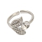 Adjustable Brass Cuff Rings, Open Rings Components, with Cubic Zirconia, Cadmium Free & Lead Free, For Half Drilled Beads, Leaf, Platinum, Tray: 5mm, 17.5mm, Pin: 0.6mm