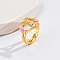 Heart & Flower Brass Pearl Pink Enamel Adjustable Finger Rings, Golden, Letter B, 14mm, Inner Diameter: 17mm
