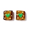 Handmade Lampwork Beads, Square with Heart Pattern, Saddle Brown, 16x15x6mm, Hole: 1.8mm