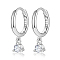 Anti-Tarnish Rhodium Plated Platinum 925 Sterling Silver Hoop Earrings, with Cubic Zirconia Diamond Charms, with S925 Stamp, Clear, 17mm