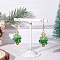 304 Stainless Steel Glass Seed Beads Christmas Tree Dangle Earrings, Golden, Green, 46.5x14.5mm