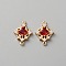 Brass Pave Clear Cubic Zirconia & Glass Hollow Rhombus Connector Charms, Light Gold, Red, 21x15x4.5mm, Hole: 1.3mm