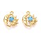 Brass Micro Pave Cubic Zirconia Charms, Moon & Sun, Long-Lasting Plated, Nickel Free, Real 18K Gold Plated, Deep Sky Blue, 14.5x13x4mm, Hole: 1.4mm