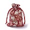 Burlap Packing Pouches, Drawstring Bags, Rectangle with Flower Pattern, Red, 14.2~14.7x10~10.3cm