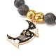 Bracelet extensible perlé rond en pierre de lave naturelle avec breloque en alliage d'émail d'halloween BJEW-JB08012-5