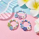 3 pièces 3 ensembles d'anneaux extensibles en perles de verre de couleur. anneaux empilables de fleurs RJEW-JR00617-2