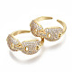 Brass Micro Pave Clear Cubic Zirconia Cuff Rings RJEW-S045-010G-NR-2