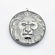 Lion Head with Flat Round Non-Magnetic Synthetic Hematite Pendants G-P061-08-1