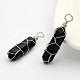 Bullet Natural Black Agate Wire Wrapped Pointed Pendants G-M225-22P-1
