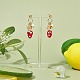 Natural Pearl & Alloy Enamel Flower & Lampwork Strawberry Dangle Stud Earrings EJEW-TA00143-4