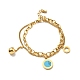 Synthetic Turquoise Flat Round & Ball Charms Double Layered Bracelet BJEW-G646-07G-3