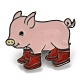 レインブーツを履いた豚のエナメルピン  プラチナトーン合金ブローチ  レッド  23.5x28x2mm JEWB-C021-01B-1